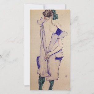 Cartes Pour Fêtes Annuelles Egon Schiele - Fille Permanente En Robe Bleue