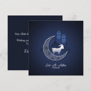 Cartes Pour Fêtes Annuelles Eid Al Adha Mubarak Chèvre Bleu Blanc Islamique