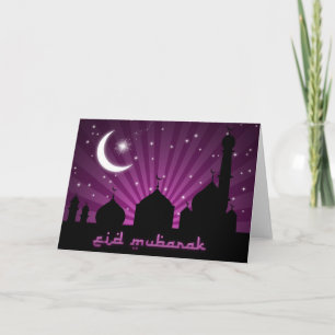 Cartes Pour Fêtes Annuelles Eid Mosque Purple Night - Greeting Card