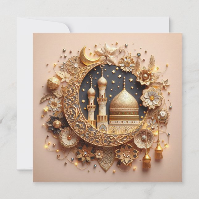 Cartes Pour Fêtes Annuelles Eid Moubarak Ramadan - Texte de voeux personnalisa (Devant)