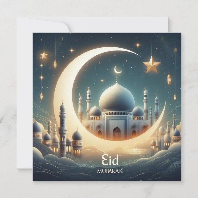 Cartes Pour Fêtes Annuelles Eid Moubarak Ramadan - Texte de voeux personnalisa (Devant)