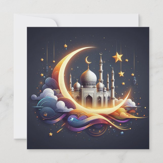 Cartes Pour Fêtes Annuelles Eid Moubarak Ramadan - Texte de voeux personnalisa (Devant)