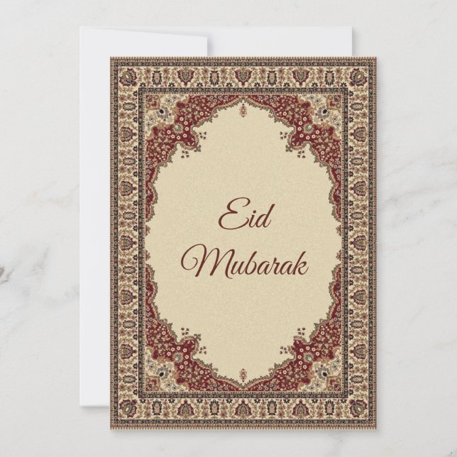 Cartes Pour Fêtes Annuelles Eid Moubarak tapis persan rouge et beige (Devant)