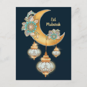Cartes Pour Fêtes Annuelles Eid Mubarak avec fleurs de henné et lanternes arab
