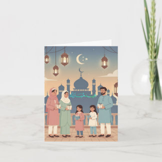 Cartes Pour Fêtes Annuelles Eid Mubarak Family Celebration Pastel Mosque Card