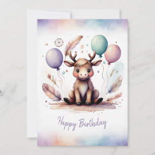 Cartes Pour Fêtes Annuelles Élan aquarelle adorable Joyeux Anniversaire