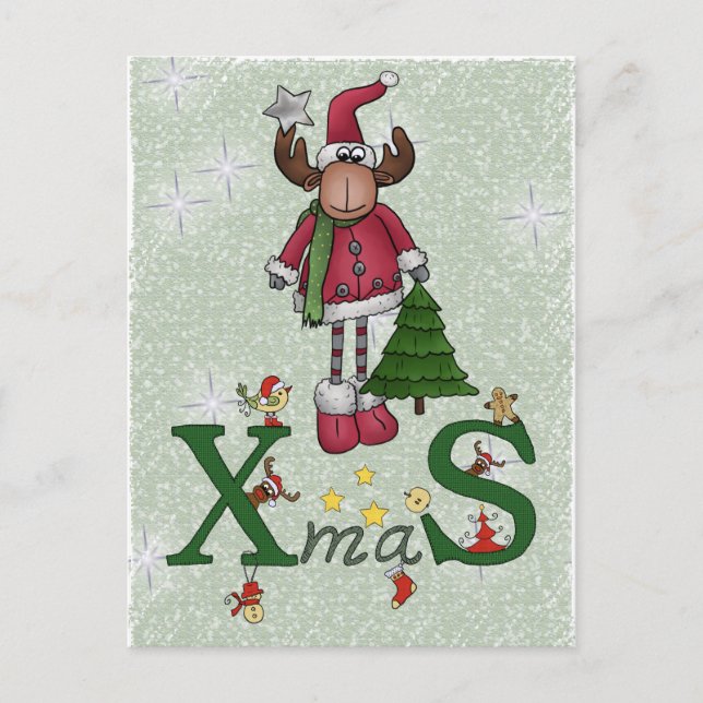 Cartes Pour Fêtes Annuelles Élan avec arbre (Devant)