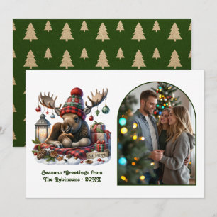 Cartes Pour Fêtes Annuelles Élan de la forêt fantaisiste Noël rustique nordiqu