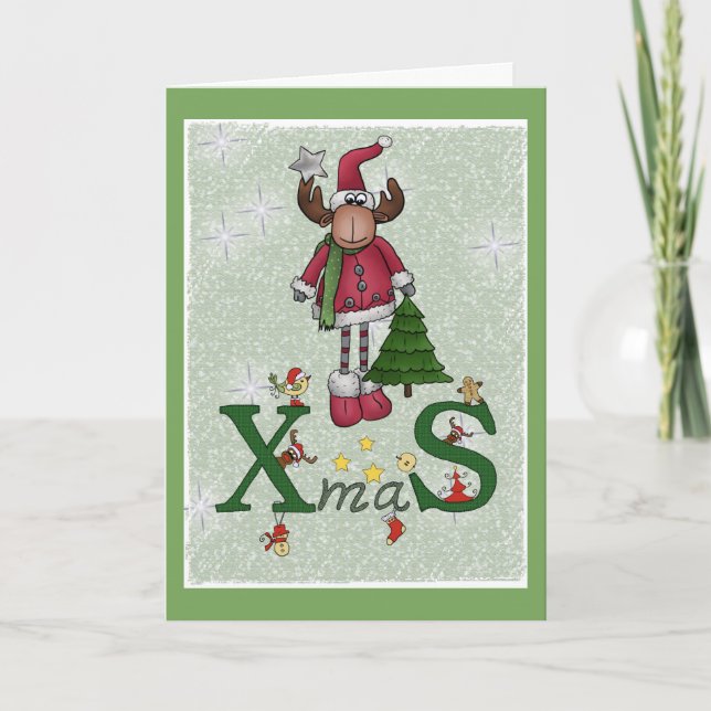 Cartes Pour Fêtes Annuelles Élan de Noël (Devant)