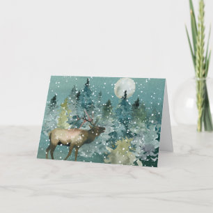 Cartes Pour Fêtes Annuelles Élan majestueux dans une forêt sous la neige au cl