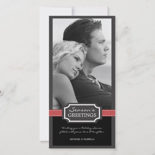 Cartes Pour Fêtes Annuelles Élégance des Fêtes Saison de Vœux Ruban Rouge (Devant)