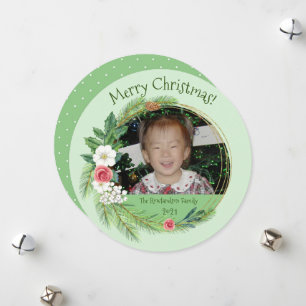 Cartes Pour Fêtes Annuelles Élégance Florale Ronde Photo Noël