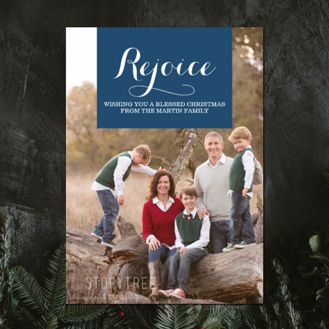 Cartes Pour Fêtes Annuelles Elegance Squared Holiday Photo Card | Blue (Blue Elegance Squared Holiday Photo Card)