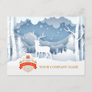 Cartes Pour Fêtes Annuelles Élégant 3D Papercut Forêt d'Hiver Cerf Vacances