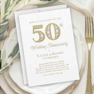 Cartes Pour Fêtes Annuelles Élégant 50e anniversaire de Mariage Gold Diamond