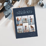 Cartes Pour Fêtes Annuelles Elégant 6 photo Collage Shalom Hanoukka<br><div class="desc">Partagez de la joie avec ces cartes de fin de année Hanoukka modernes avec 6 de vos photos préférées dans une grille de montage. "Shalom" apparaît en haut dans le lettrage connecté orné de minuscules étoiles. Personnalisez avec votre salutation de vacances, nom de famille et l'année en bas à droite....</div>