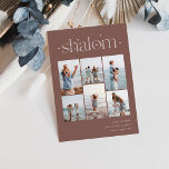 Cartes Pour Fêtes Annuelles Elégant 6 photo Collage Shalom Hanoukka<br><div class="desc">Partagez de la joie avec ces cartes de fin de année Hanoukka modernes avec 6 de vos photos préférées dans une grille de montage. "Shalom" apparaît en haut dans le lettrage connecté orné de minuscules étoiles. Personnalisez avec votre salutation de vacances, nom de famille et l'année en bas à droite....</div>