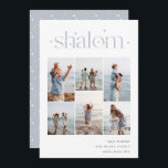 Cartes Pour Fêtes Annuelles Elégant 6 photo Collage Shalom Hanoukka<br><div class="desc">Partagez de la joie avec ces cartes de fin de année Hanoukka modernes avec 6 de vos photos préférées dans une grille de montage. "Shalom" apparaît en haut dans le lettrage connecté orné de minuscules étoiles. Personnalisez avec votre salutation de vacances, nom de famille et l'année en bas à droite....</div>