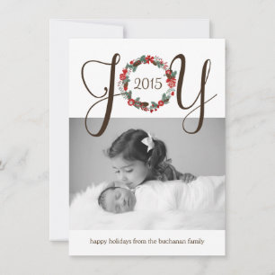 Cartes Pour Fêtes Annuelles Elegant and Classy Joy Wreath Photo Card Design