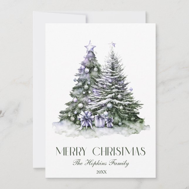 Cartes Pour Fêtes Annuelles Elégant Aquarelle Arbre de Noël (Devant)