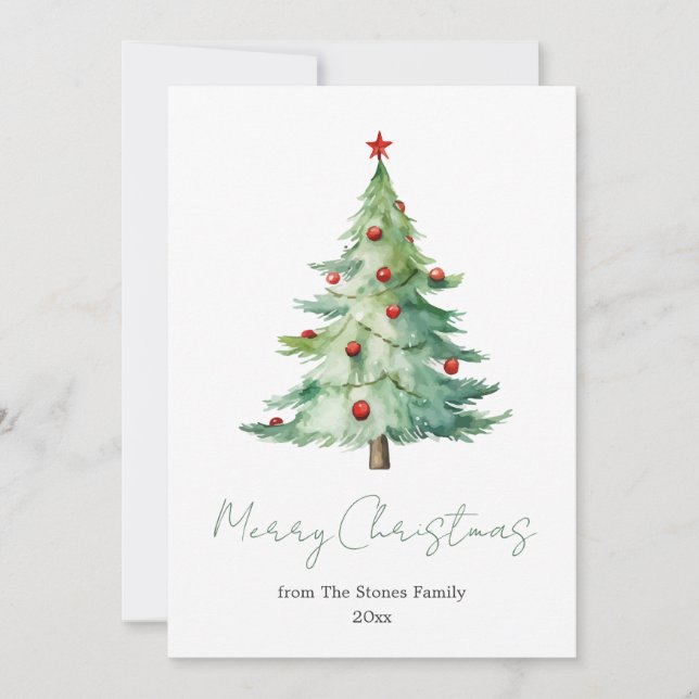 Cartes Pour Fêtes Annuelles Elégant Aquarelle Arbre de Noël non photo (Devant)