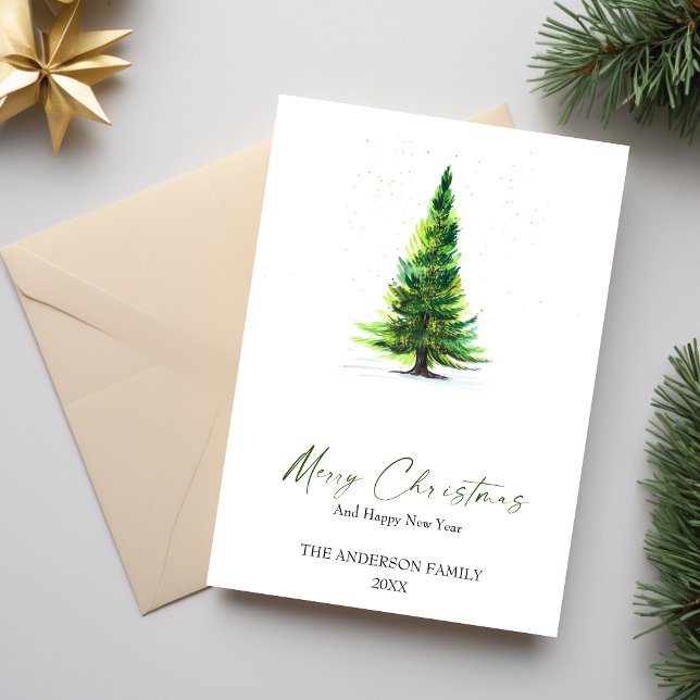 Cartes Pour Fêtes Annuelles Elégant Aquarelle Pine Tree Noël Salutation (Elegant Watercolor Pine Tree Christmas Greeting Holiday Card)