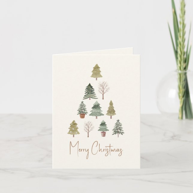 Cartes Pour Fêtes Annuelles Elégant aquarelle Pins de Noël Arbres non photo (Devant)