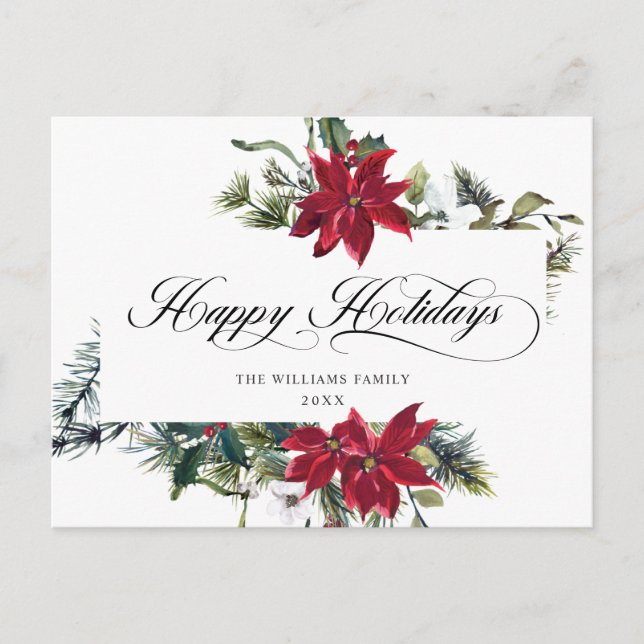 Cartes Pour Fêtes Annuelles Elégant aquarelle Poinsettia voeux de Noël (Devant)