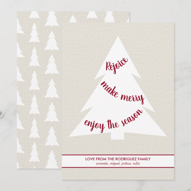 Cartes Pour Fêtes Annuelles Elégant arbre de Noël blanc Burgundy Script Beige (Devant / Derrière)