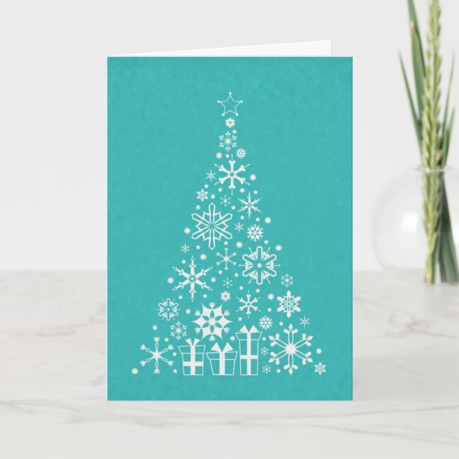 Cartes Pour Fêtes Annuelles élégant arbre de Noël blanc et turquoise (Devant)