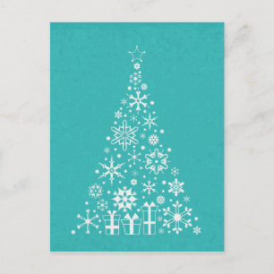 Cartes Pour Fêtes Annuelles élégant arbre de Noël blanc et turquoise
