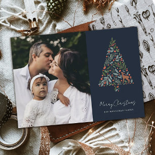 Cartes Pour Fêtes Annuelles Élégant arbre de Noël de feuillage   Marine   Phot