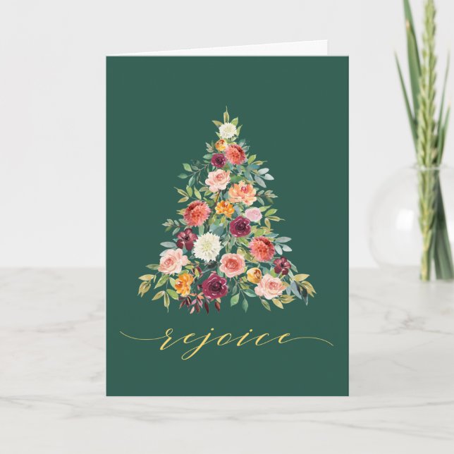 Cartes Pour Fêtes Annuelles Élégant arbre de Noël Floral (Devant)