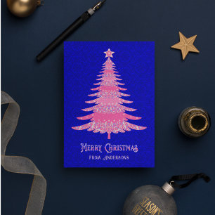Cartes Pour Fêtes Annuelles Élégant arbre de Noël rose bleu Personnalisé