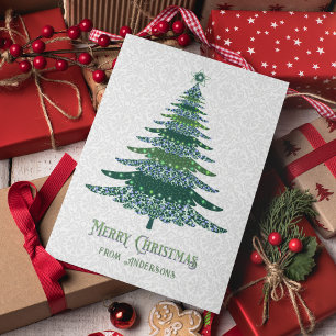 Cartes Pour Fêtes Annuelles Elégant arbre de Noël Vert Blanc Personnalisé