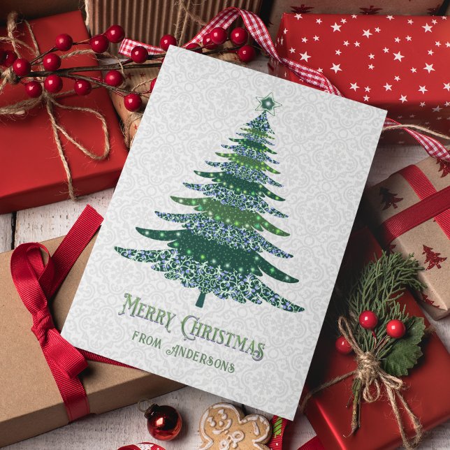 Cartes Pour Fêtes Annuelles Elégant arbre de Noël Vert Blanc Personnalisé (Créateur téléchargé)