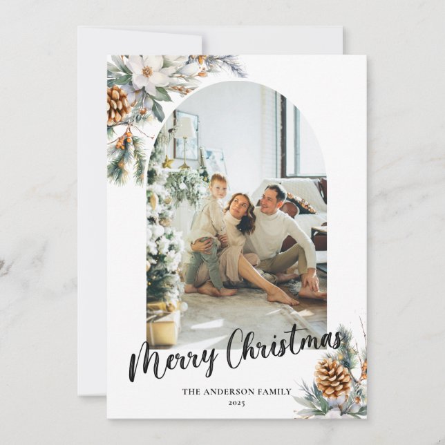 Cartes Pour Fêtes Annuelles Elégant Arc Botanique et de verdure Photo Noël (Devant)