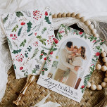 Cartes Pour Fêtes Annuelles Elégant Arc Botanique Joyeux Vacances 1 Photo<br><div class="desc">Cette collection présente des fleurs rouges aquarelles,  des baies et de la verdure hivernale avec une typographie moderne et élégante,  avec un motif botanique d'hiver.</div>