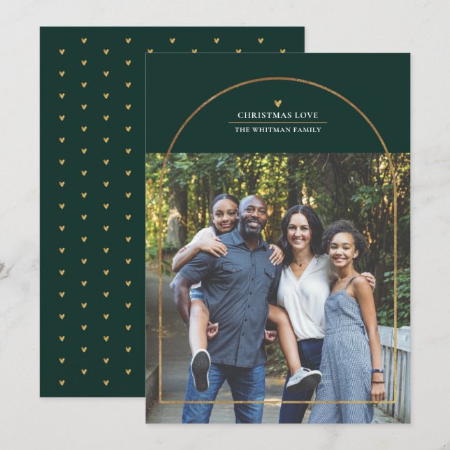 Cartes Pour Fêtes Annuelles Elégant Arc Or superposition Noël Amour Photo (Devant / Derrière)