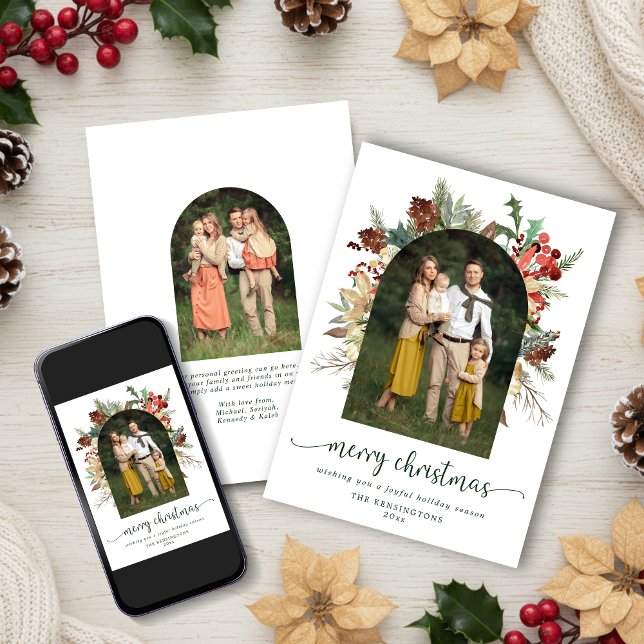 Cartes Pour Fêtes Annuelles Élégant Arc verdoyant Joyeux Noël Photo (Créateur téléchargé)