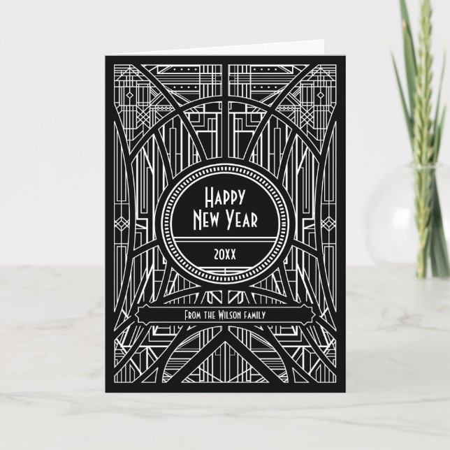 Cartes Pour Fêtes Annuelles Elegant art deco happy New Year black (Devant)