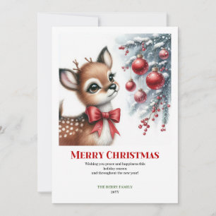 Cartes Pour Fêtes Annuelles Élégant bébé cerf forêt enneigée aquarelle Noël