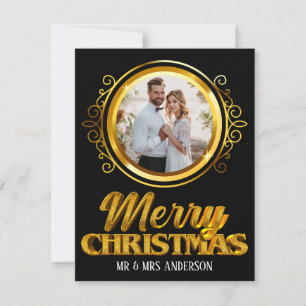 Cartes Pour Fêtes Annuelles Elegant Black and Gold 3d Joyeux Noël Mr & Mrs.