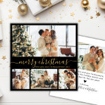 Cartes Pour Fêtes Annuelles Elégant Black and Gold 4 Photo Collage Noël<br><div class="desc">Élégante calligraphie Minimaliste Black and Gold 4 Photo Collage Joyeux Script de Noël Carte de vacances. Ce modèle festif, mimimaliste, fantasque de quatre (4) cartes de vacances photo présente un joli collage photo et dit "Joyeux Noël"! Le texte de salutation "Joyeux Noël" est écrit dans une belle main lettré tourbillonnant...</div>