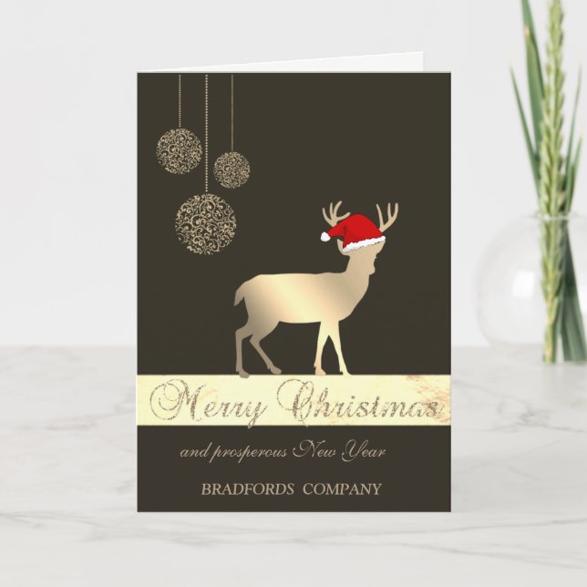Cartes Pour Fêtes Annuelles Elegant Black, Christmas Deer, Santa Hat, Company (Devant)