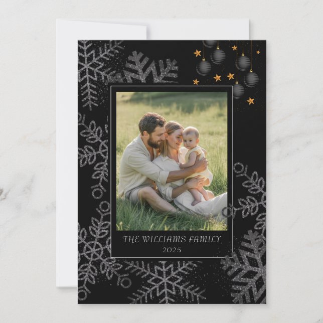 Cartes Pour Fêtes Annuelles Elegant Black Christmas Greenery Wreath 4 Photo Ho (Devant)