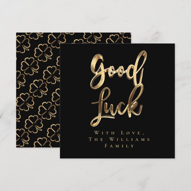 Cartes Pour Fêtes Annuelles Elégant Black et Gold Look Clochers Bonne chance (Devant / Derrière)