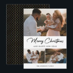 Cartes Pour Fêtes Annuelles Elégant Black Gold Calligraphy Photo Collage<br><div class="desc">Carte de vacances photo en noir et or personnalisée avec un collage photo sur le devant et un motif noir et or à l'arrière. Personnalisez facilement cette carte de vacances photo élégante avec vos photos et le nom de famille. Autres options de couleurs disponibles.</div>