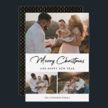 Cartes Pour Fêtes Annuelles Elégant Black Gold Calligraphy Photo Collage<br><div class="desc">Carte de vacances photo en noir et or personnalisée avec un collage photo sur le devant et un motif noir et or à l'arrière. Personnalisez facilement cette carte de vacances photo élégante avec vos photos et le nom de famille. Autres options de couleurs disponibles.</div>