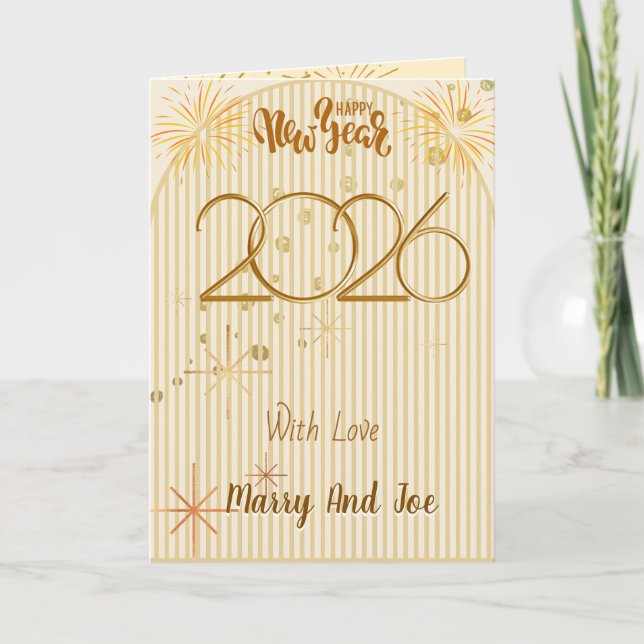 Cartes Pour Fêtes Annuelles Elegant Black Gold Happy New Year 2026 Greeting  (Devant)